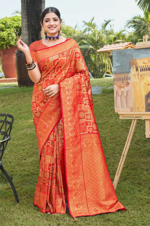 Red Kanjivaram Silk Woven Saree