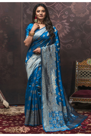 Cobalt Blue Banarasi Silk Saree