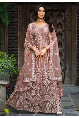 Rose Gold Embroidered Net Anarkali Suit