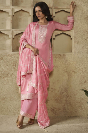Rose Pink Embroidered Party Wear Palazzo Kameez