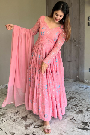 Rose Pink Readymade Anarkali Suit