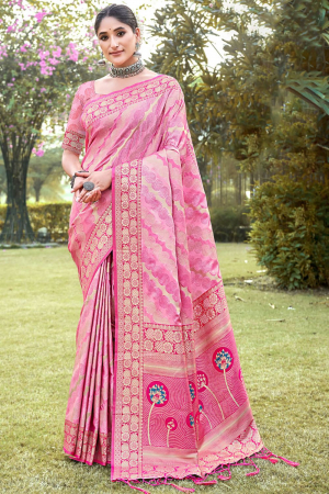 Rose Pink Silk Zari Woven Saree