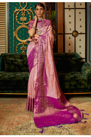Rose Pink Woven Silk Saree