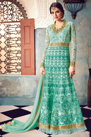 Sea Green Heavy Embroidered Designer Anarkali Suit for Wedding