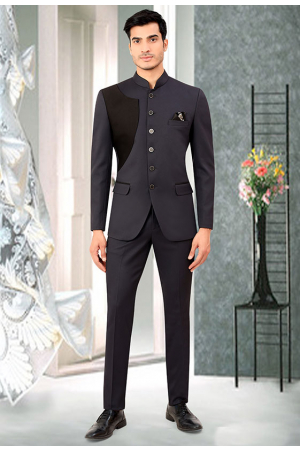Slate Grey Terry Rayon Men Jodhpuri Suit