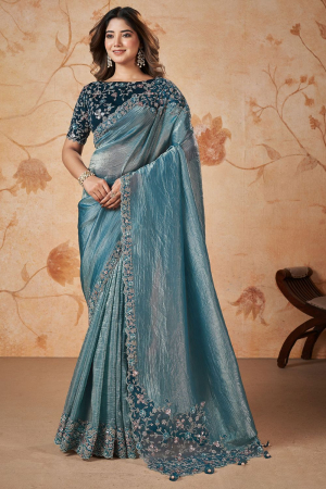Teal Blue Designer Saree for Wedding