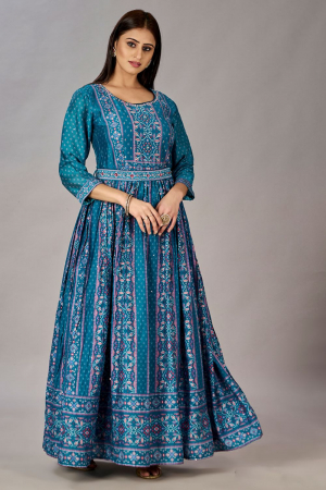 Teal Blue Muslin Silk Anarkali Gown