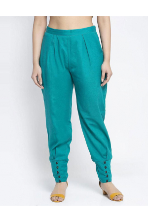 Turquoise Solid Rayon Pant