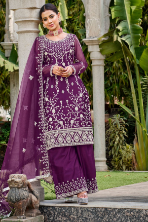 Violet Pure Butterfly Net Palazzo Suit
