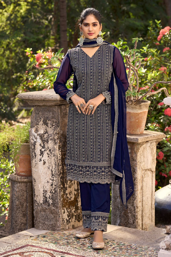 Peacock Blue Embroidered Silk Trouser Kameez | Silk bottoms, Salwar kameez, Salwar  kameez designs