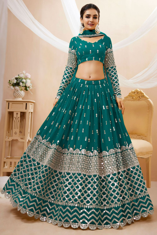 Buy Attractive Green Mirror Work Rayon Lehenga Choli With Dupatta - Zeel  Clothing