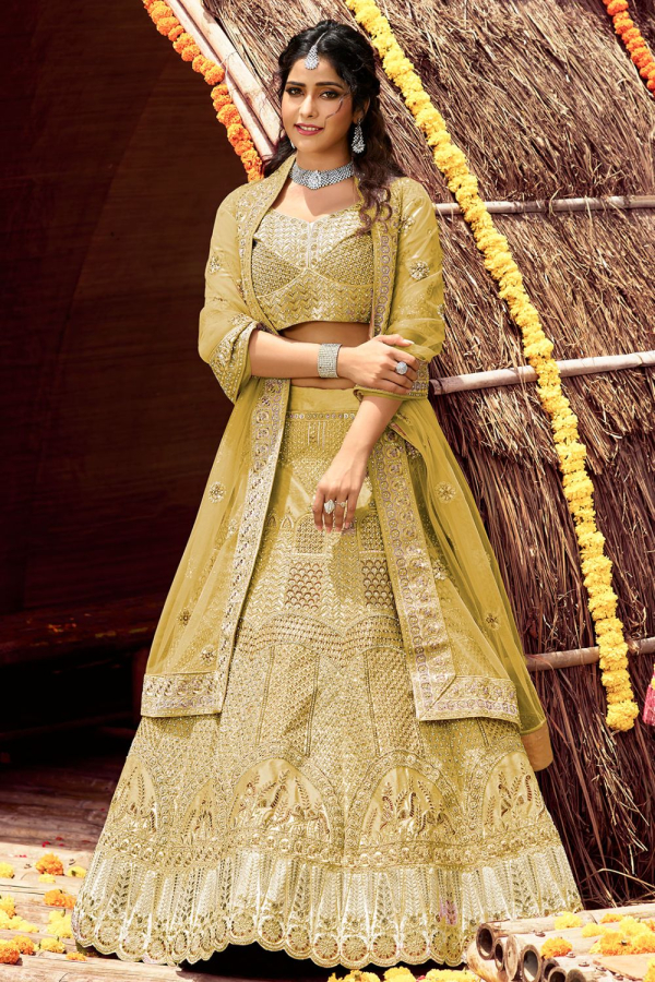 Buy Olive Green georgette cording designer lehenga choli at fealdeal.com