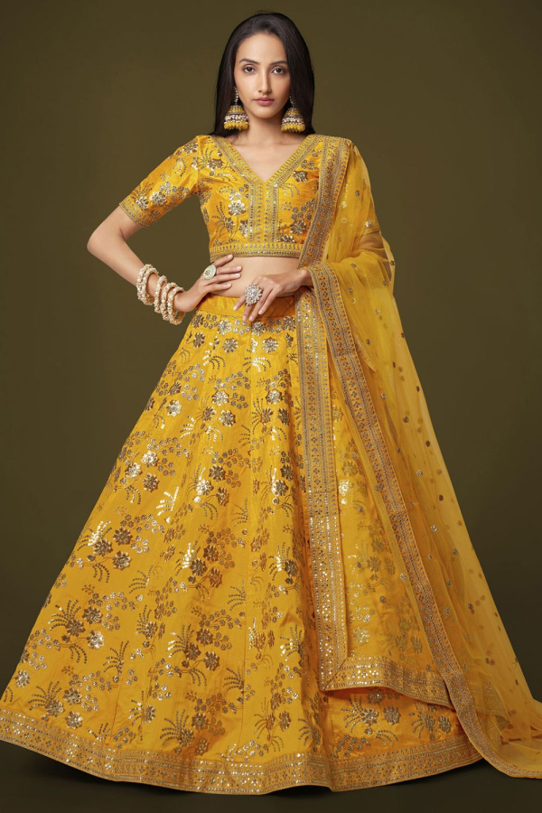 Heavy Lehenga with golden base and pink dupatta