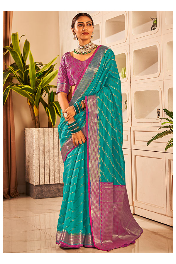 Adorable Aqua Blue Banarasi Border Classic Designer Saree