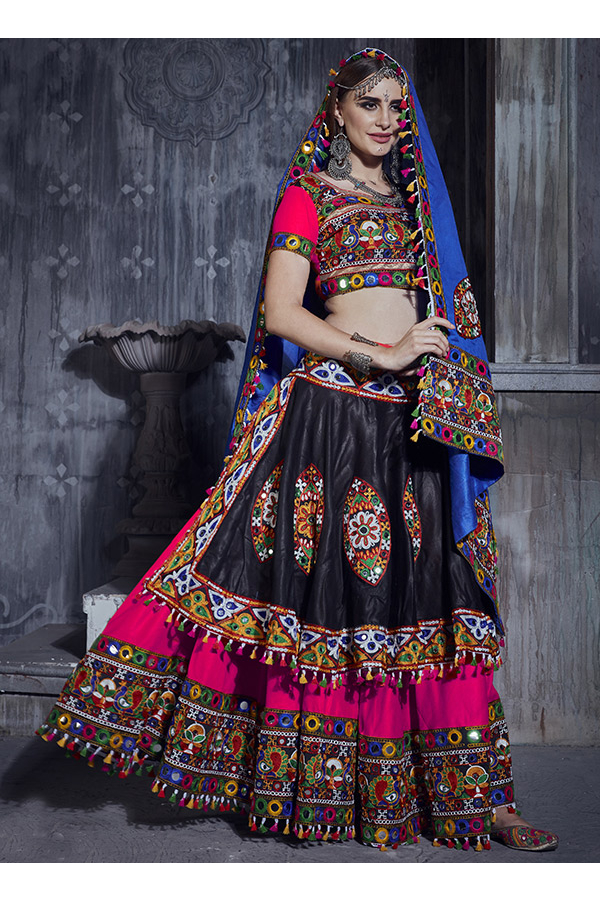 Buy Rani Pink Floral Print Silk Lehenga Choli With Bandhani Dupatta Online  At Zeel Clothing