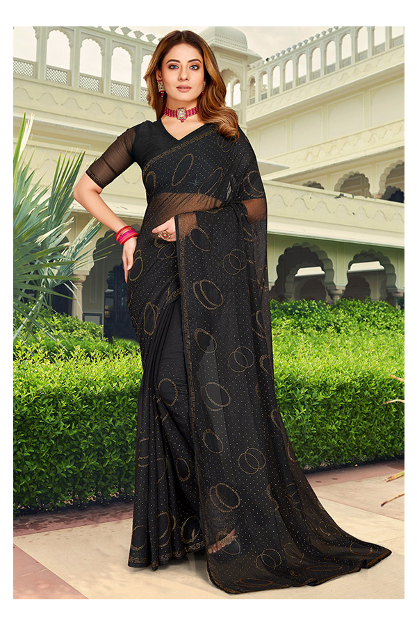 Black chiffon saree with butti and heavy embroidered border only on Kalki-sgquangbinhtourist.com.vn