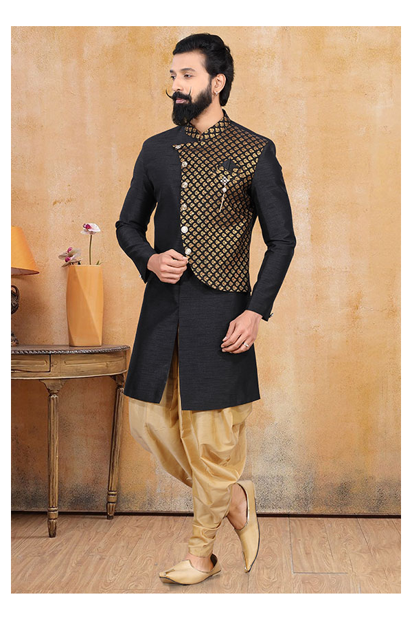 Black Heavy Designer Indo Western Style Suit