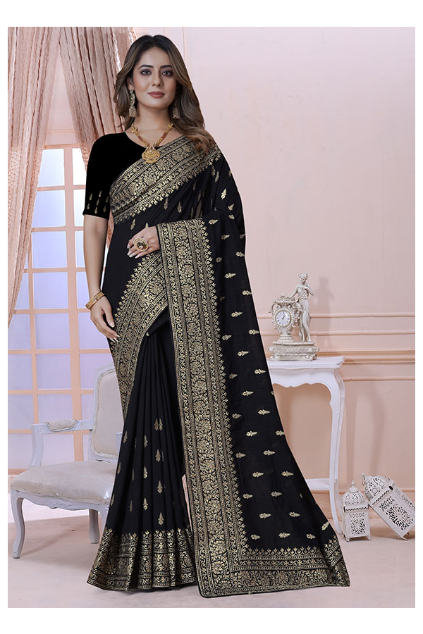 Pure Kota Silk Designer Black Women Saree with Zari Work – Stilento