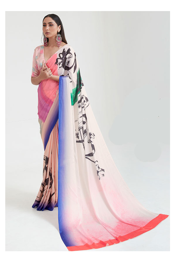 Buy Printed Multicolored Satin Saree by Colorauction - Online shopping for  Sarees in India