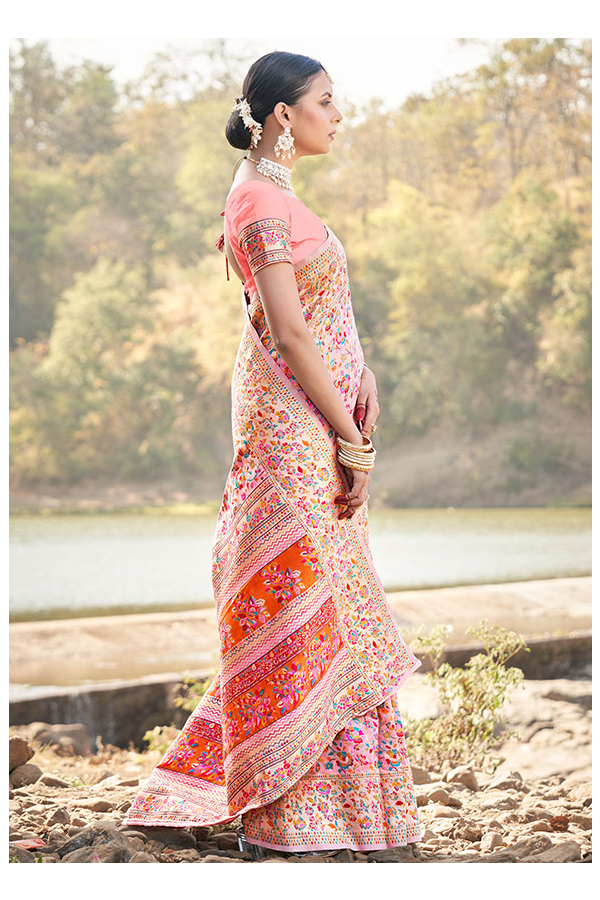 Blush Pink Pure Kashmiri Weaving Modal Saree