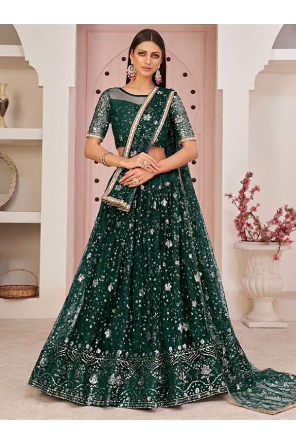 Green net a line lehenga choli 2039