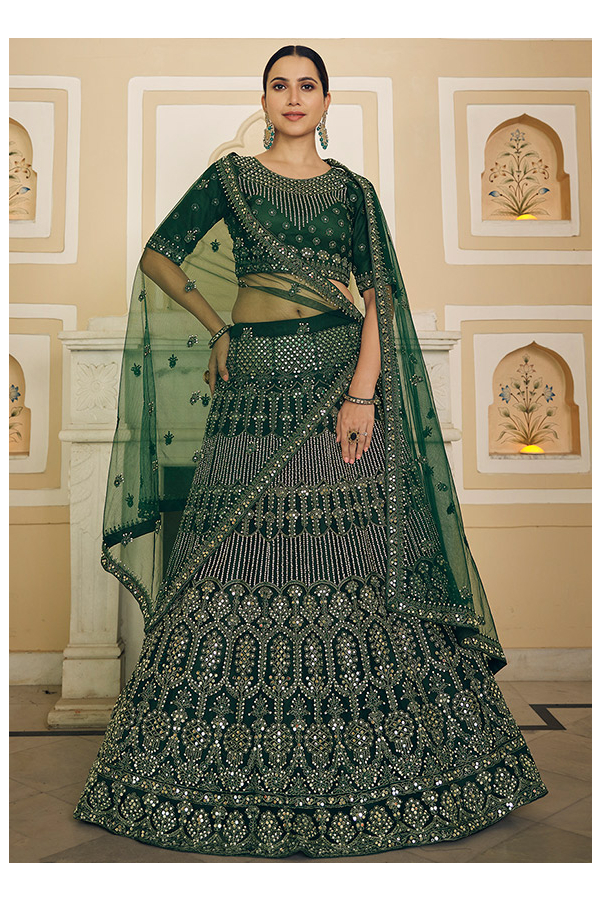 Green Padma Mirror work lehenga – Shakuntlam