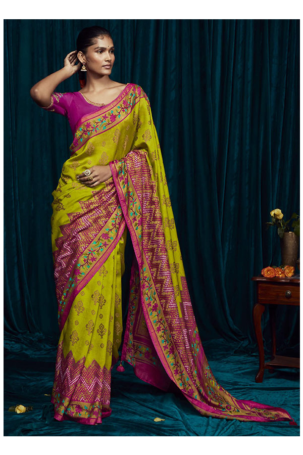 Peach and Purple Designer Brasso Saree