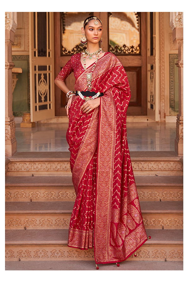 Cherry Red Patola Print Saree