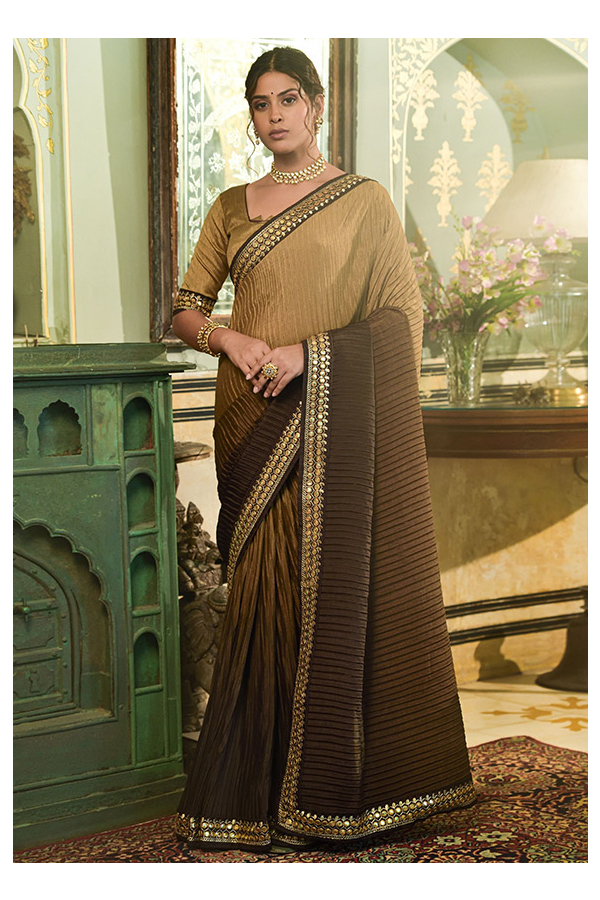 Coffee Brown Kanjivaram Saree with Contrast Blouse - Urban Womania