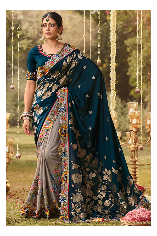 Buy online Women's Self Design Grey Colored Saree With Blouse from ethnic  wear for Women by Charukriti for ₹6289 at 30% off | 2024 Limeroad.com