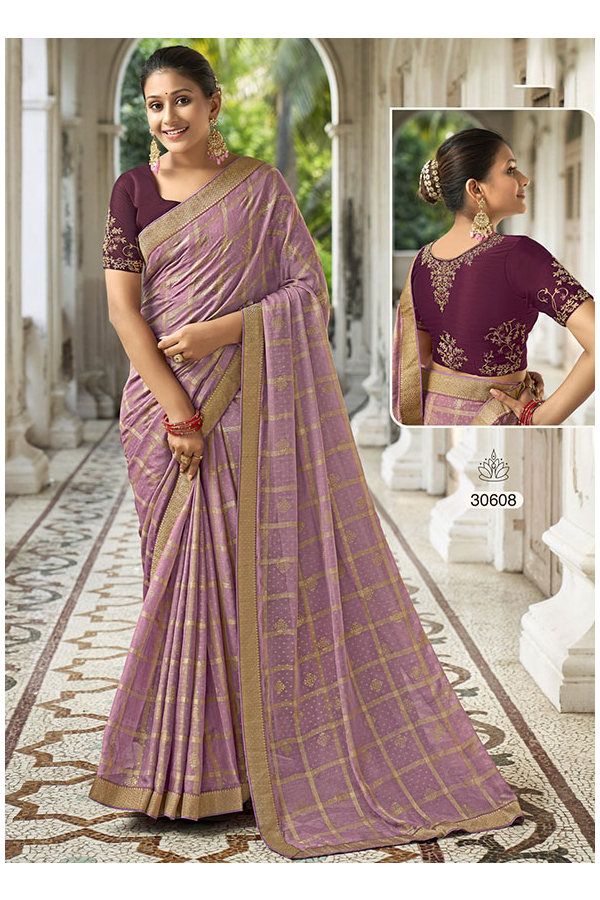 Party Wear, Reception Purple and Violet color Georgette fabric Saree :  1805343