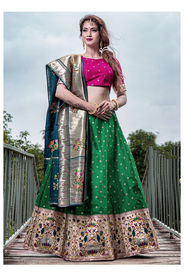 Green Pakistani Wedding Indian Designer Lehenga Lengha Choli Dupatta Set |  eBay