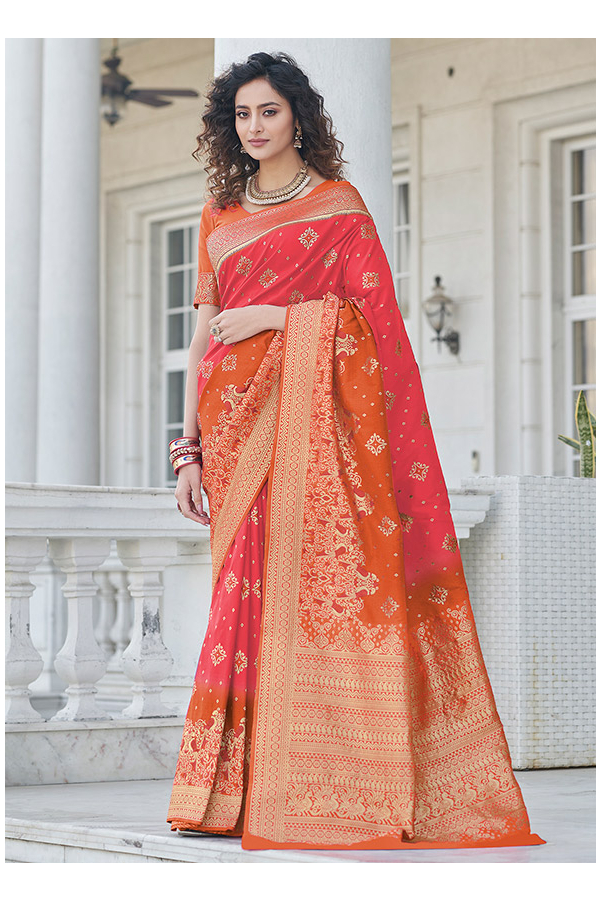 Gajari Dola Silk Heavy Thread Zari and Coding work with Embroidered Blouse  Saree with Blouse | Party wear sarees, Saree designs, Traditional sarees