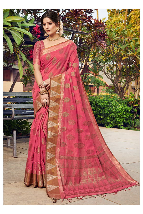 Woven Cotton Saree in Pink : SRFA1148