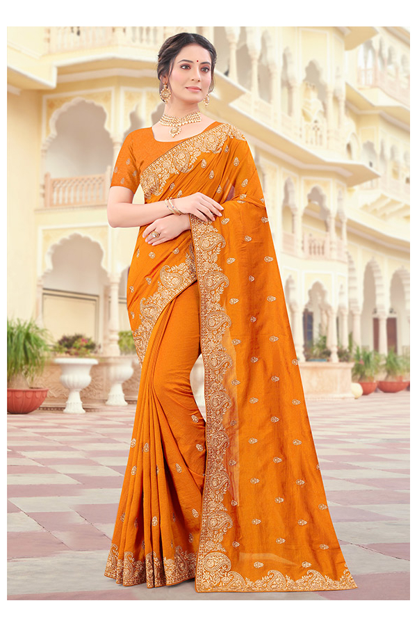Orange Saree | Buy Designer Indian Orange Color Sarees at Best Prices |  KalaNiketan