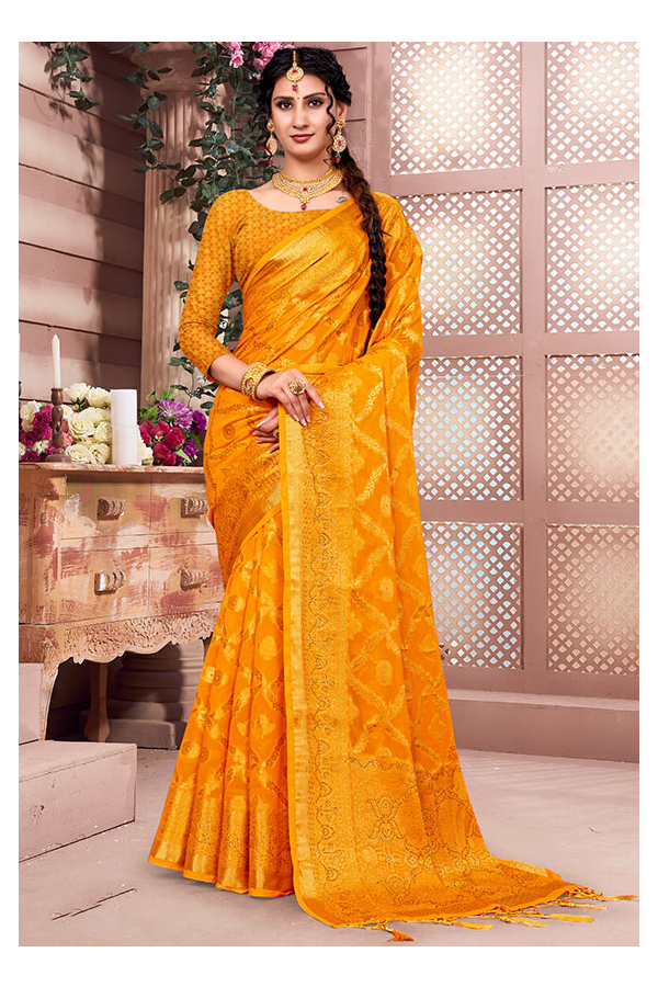 Banarasi Soft Silk Yellow Color Sarees