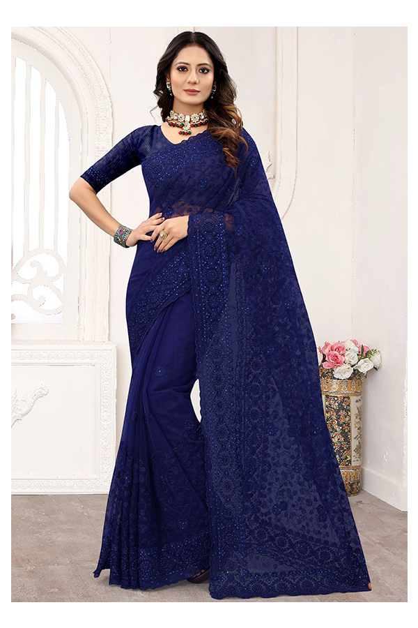 Tara- Ink Blue Chinnon Saree – Ivalinmabia