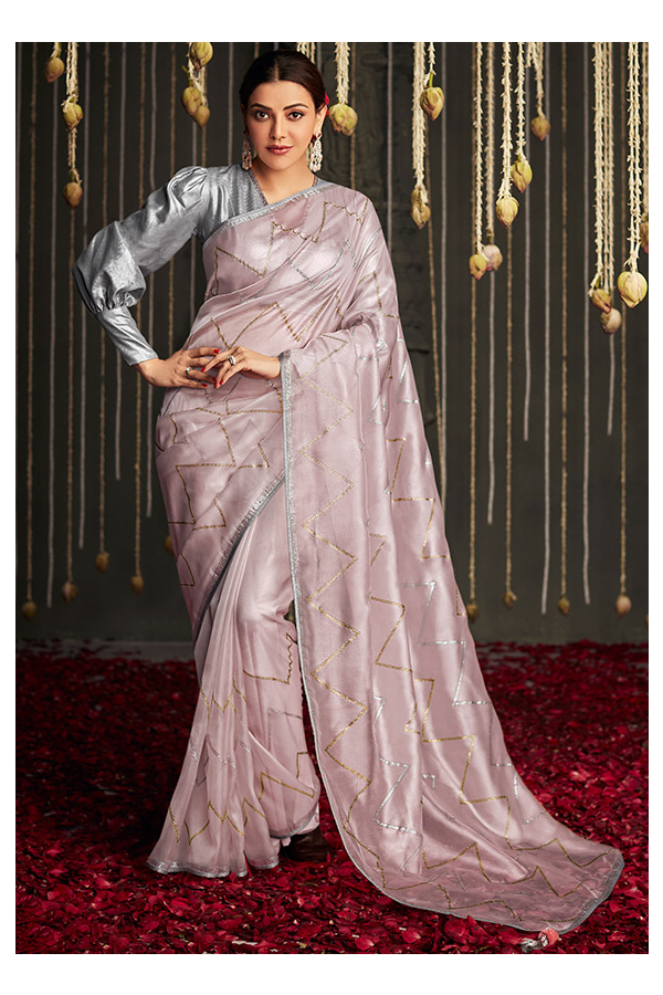Kajal Aggarwal Blush Pink Embroidered Designer Saree – TDO Australia
