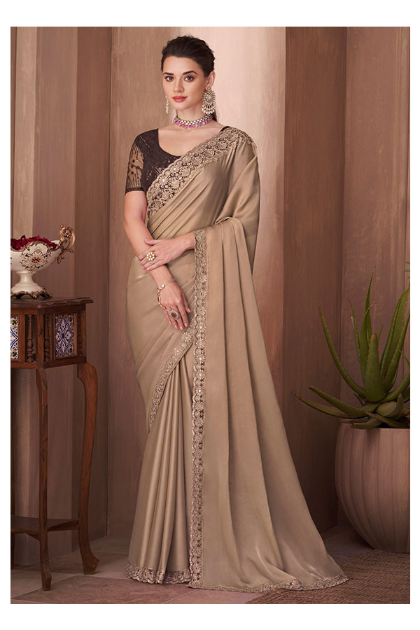Buy Brown Party Wear Stone Work Sarees Online for Women in USA