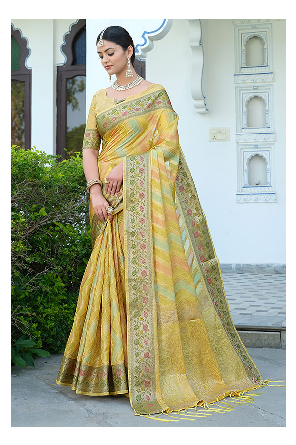 Buy janki fab Solid/Plain Daily Wear Organza Yellow Sarees Online @ Best  Price In India | Flipkart.com