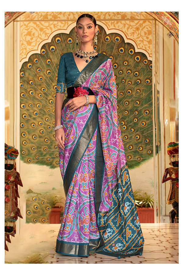 Embroidered Georgette Silk Saree in Light Purple : SWS6888