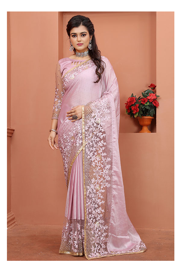 Buy BDS Chikan Georgette Light Purple Saree For Woman with Blouse Piece and  White & Dark Purple Threaded Lucknow Chikan Work - BDS00136 |  www.maanacreation.com