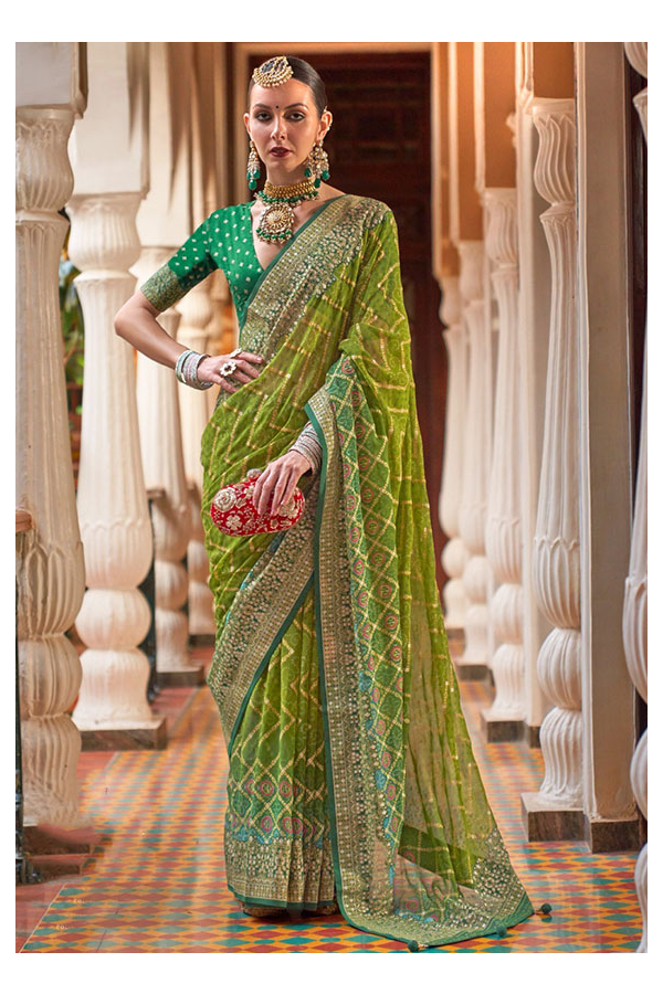 Lime Green Georgette Sequins Work Saree Set Design by Akanksha Gajria at  Pernia's Pop Up Shop 2024