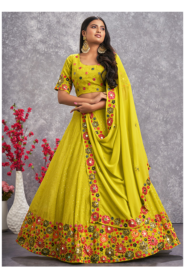 Neon Green Diamond Lehenga with Embroidered Dupatta – Preevin