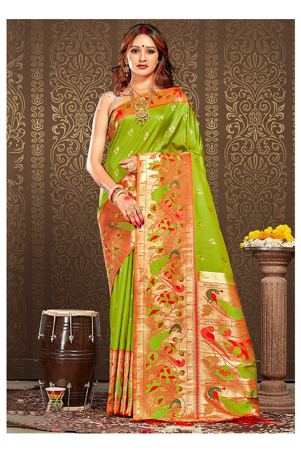 Buy Lime Green Chiffon Saree online-Karagiri