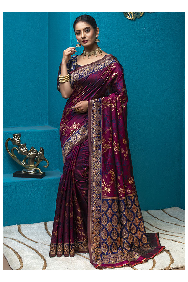 Banarasi saree : Purple jacquard weaving work banarasi silk
