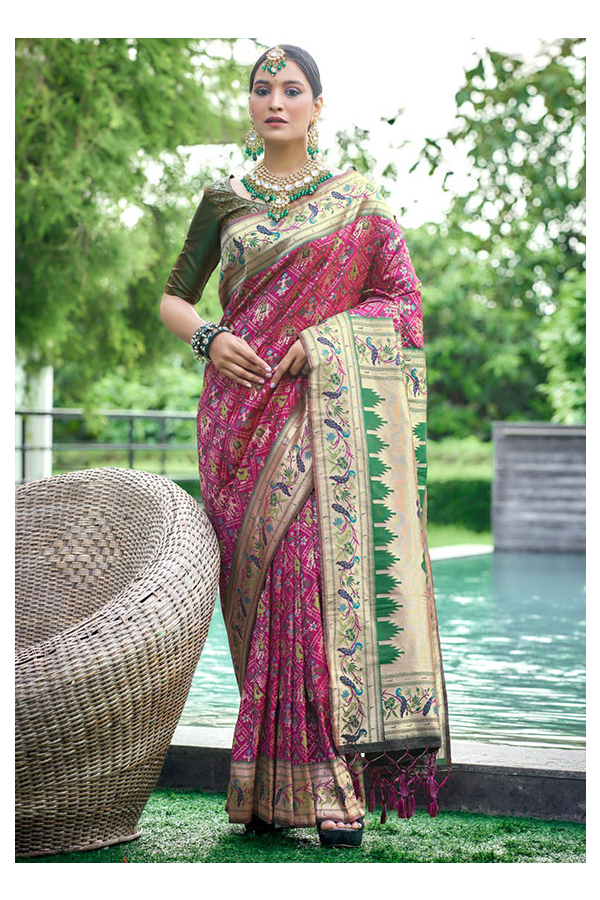 Yellow patola printed silk saree for wedding - G3-WSA53581 | G3fashion.com