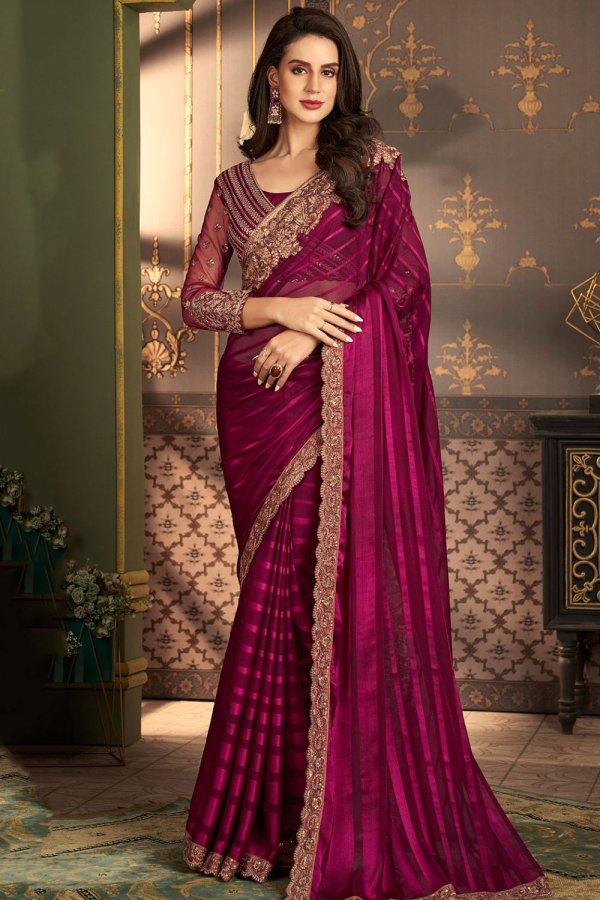 CM - Magenta color weaving silk Saree