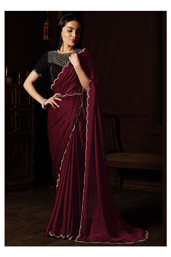 Maroon Chiffon Saree With Blouse 267817