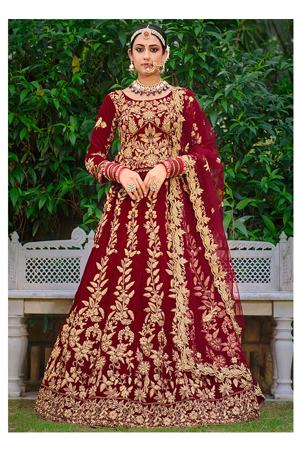 Velvet shop maroon lehenga